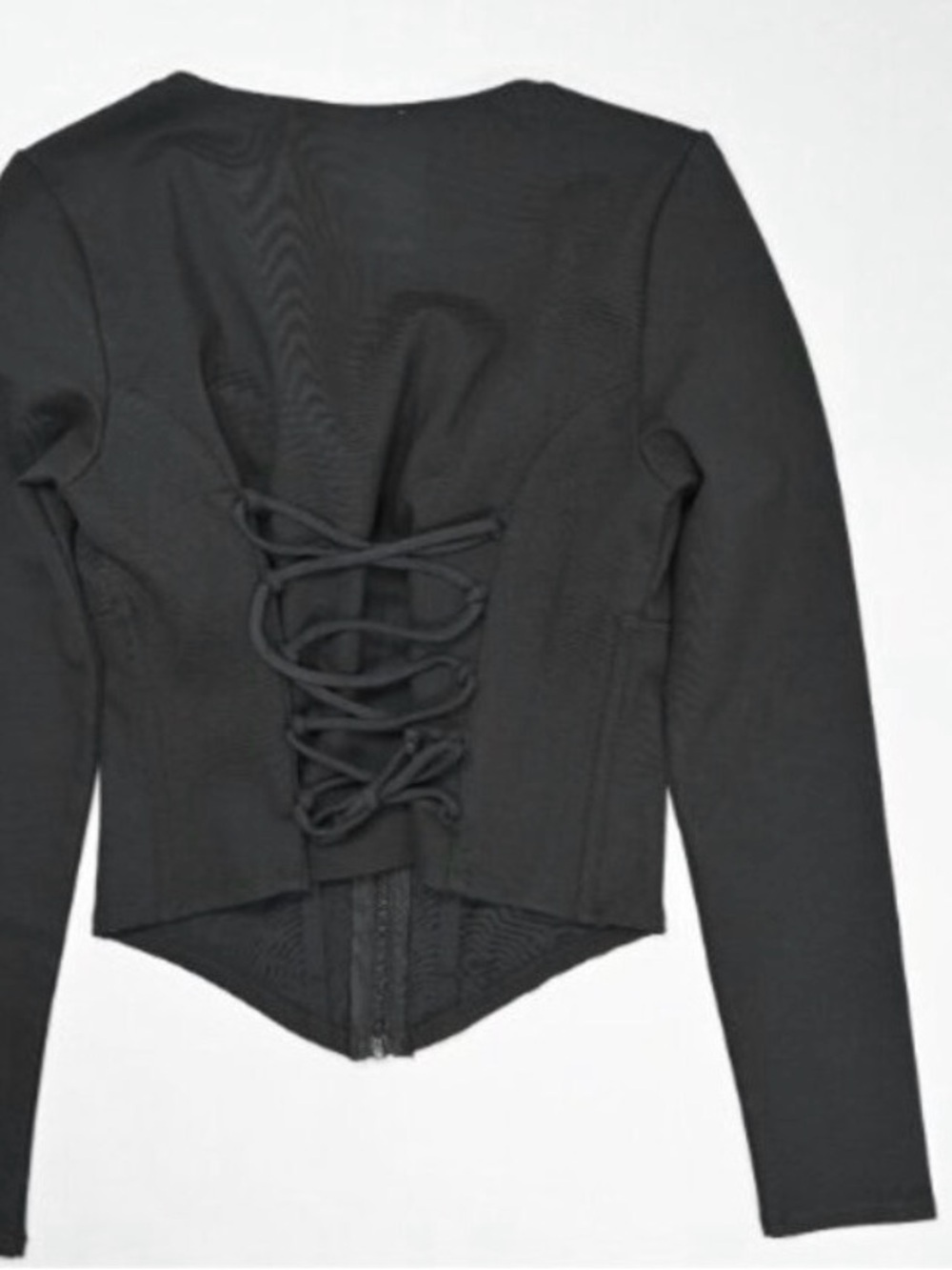 The Fifth Label Black Long-Sleeve Zip Crop Top - Fitted Square Neck - Picture 2 of 4